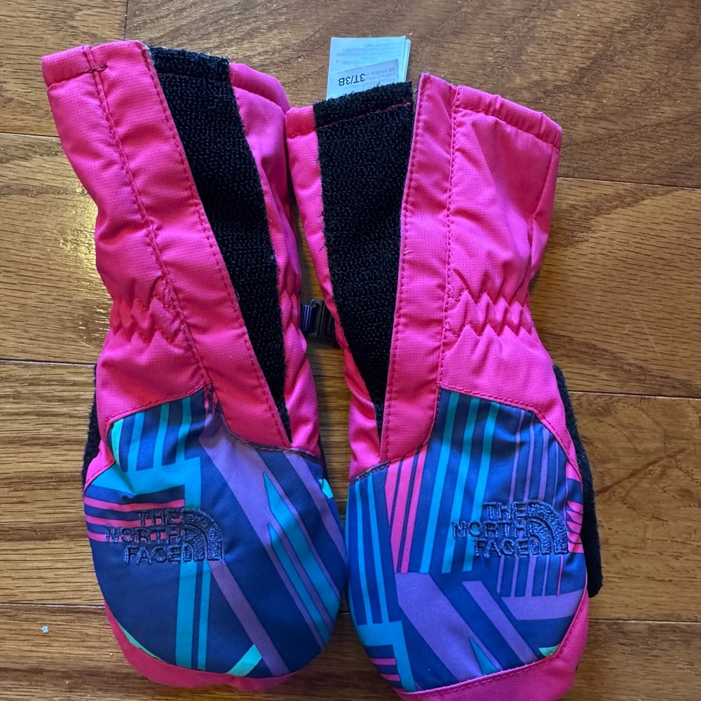 The North Face Pink and Blue Striped Mittens